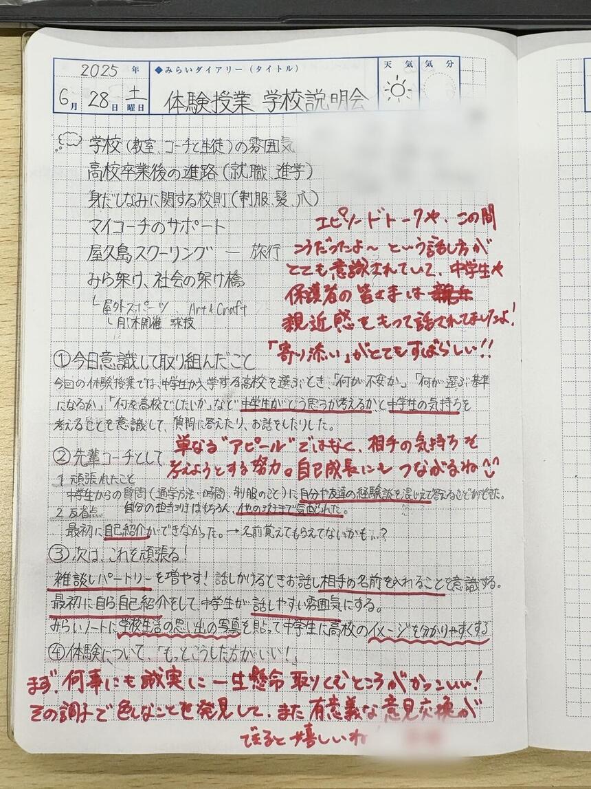 在校生のKTCみらいノート®の成長記録