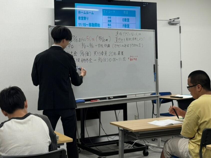 生徒に夏休みの注意事項を教えている画像