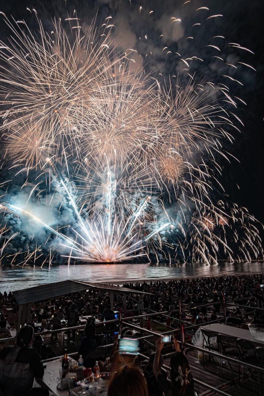姫路市内で行われた花火大会のボランティアに参加した後に生徒と見た花火大会の花火
