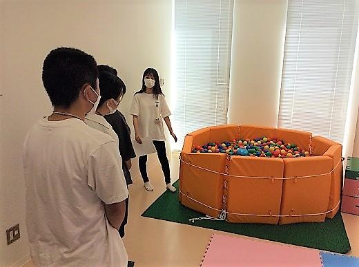 子どもが遊びの中で体感やバランス感覚を養うことができるボールプールやブランコがある教室