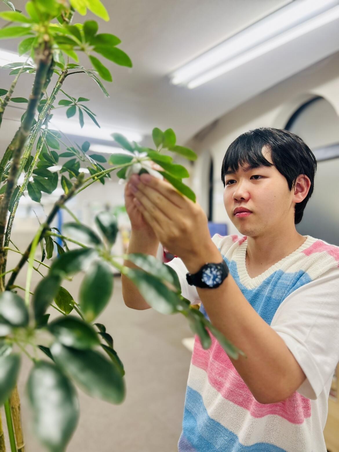 甲斐甲斐しく手入れをしてくれる生徒
