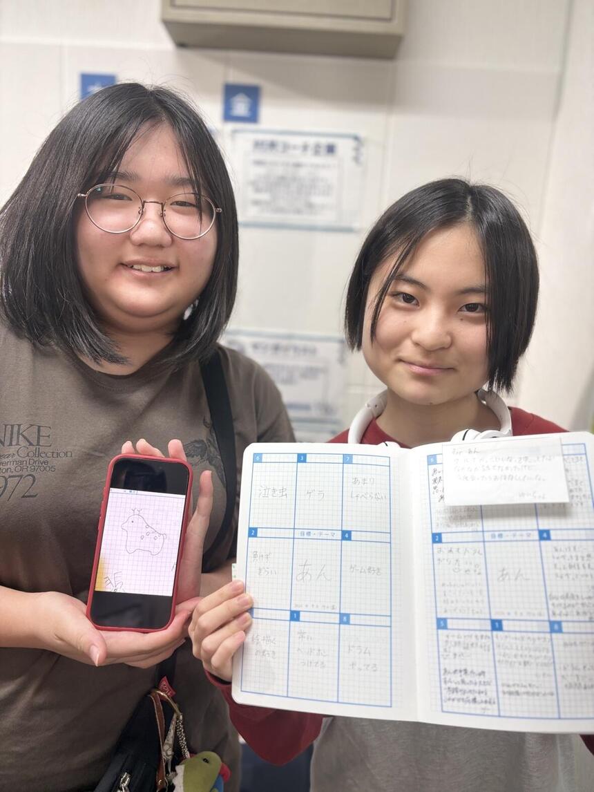 屋久島スクーリングでの思い出のページと画像を見せてくれる生徒の画像