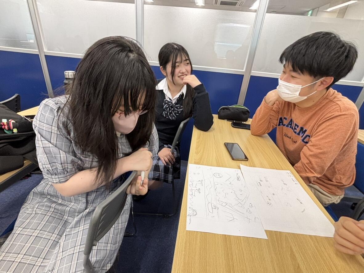 生徒がアイディアを出し合って話を進めています