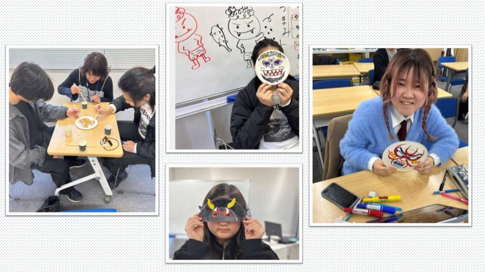 紙皿を使って鬼のお面を作りました