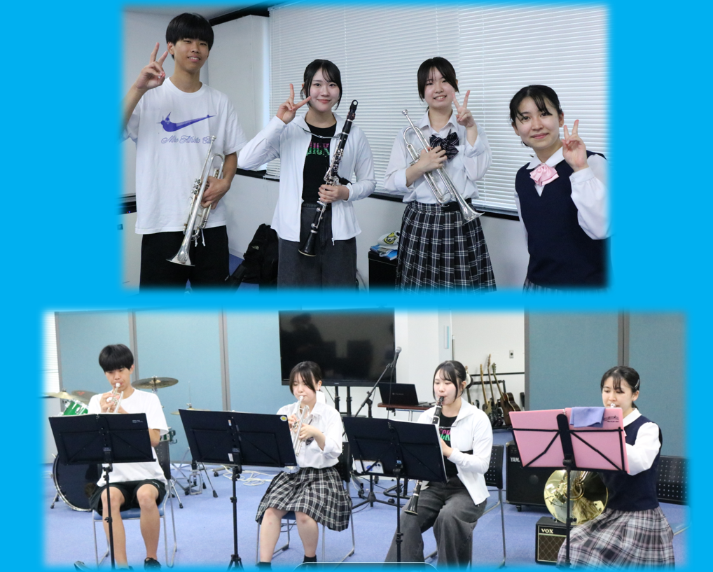 みらいの架け橋レッスンでおおぞらFESのステージのために吹奏楽を練習する生徒