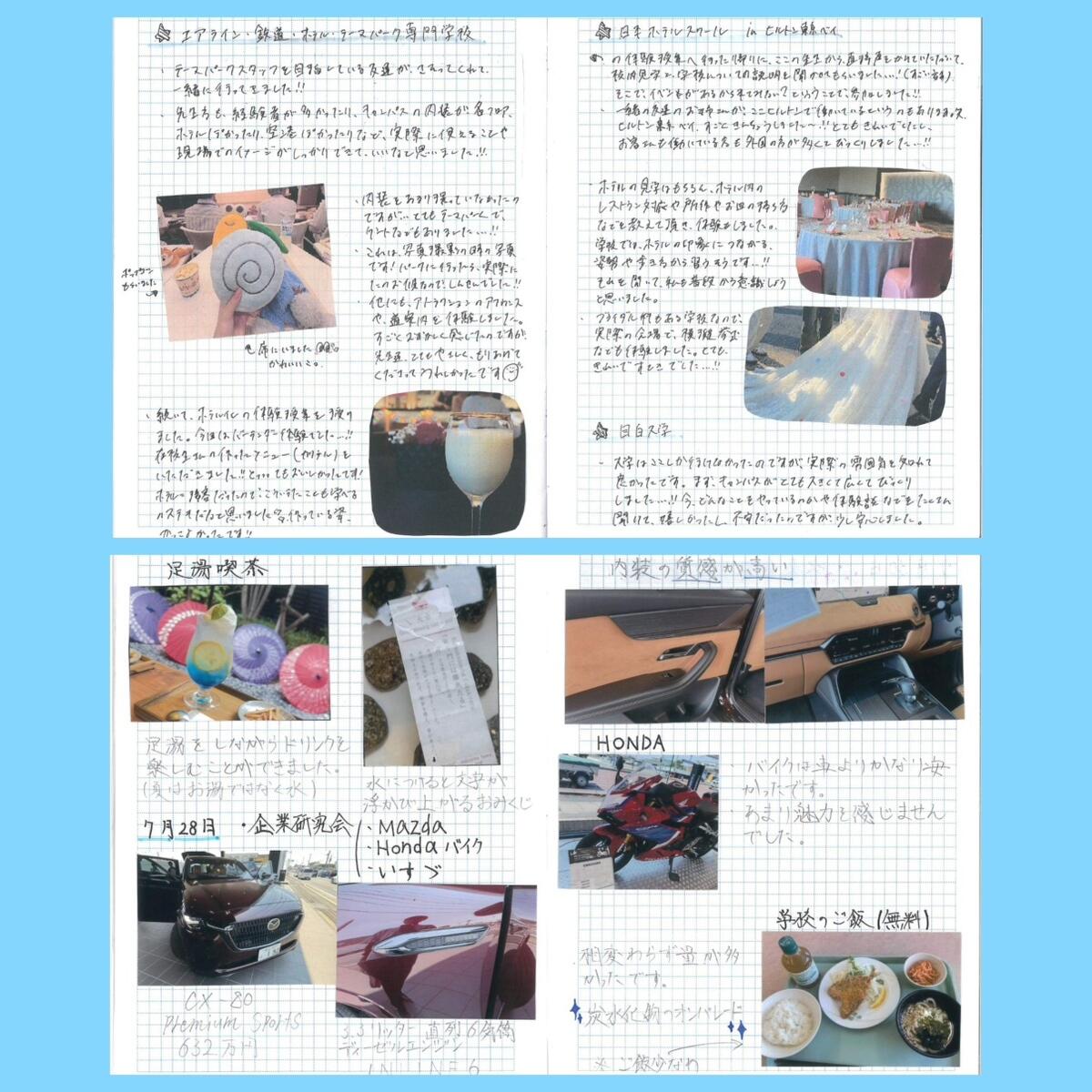 それぞれの生徒が上級学校のオープンキャンパス参加したことをKTCみらいノート®にまとめたもの