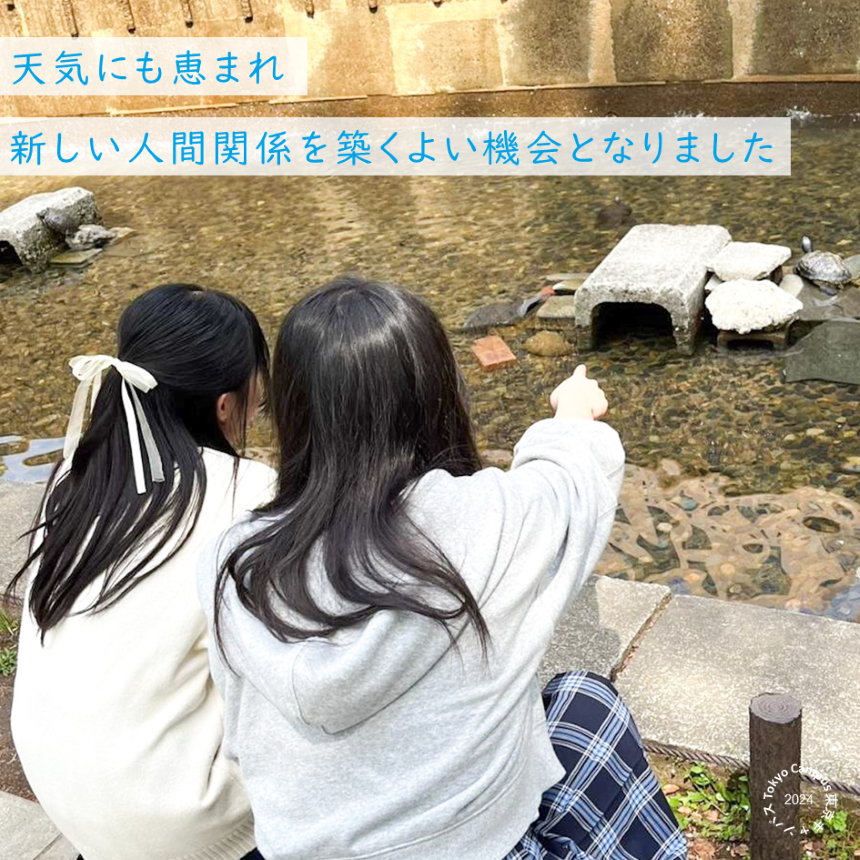 新宿中央公園で亀を見る生徒