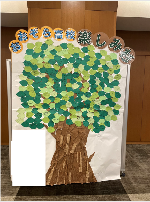 おおぞらスクールに参加中の中学3年生が作成した展示物おおぞら高校楽しみ杉