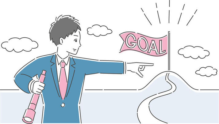 ブレザーの制服を着た男子生徒が「GOAL」と書かれた目標を指さしているイラスト